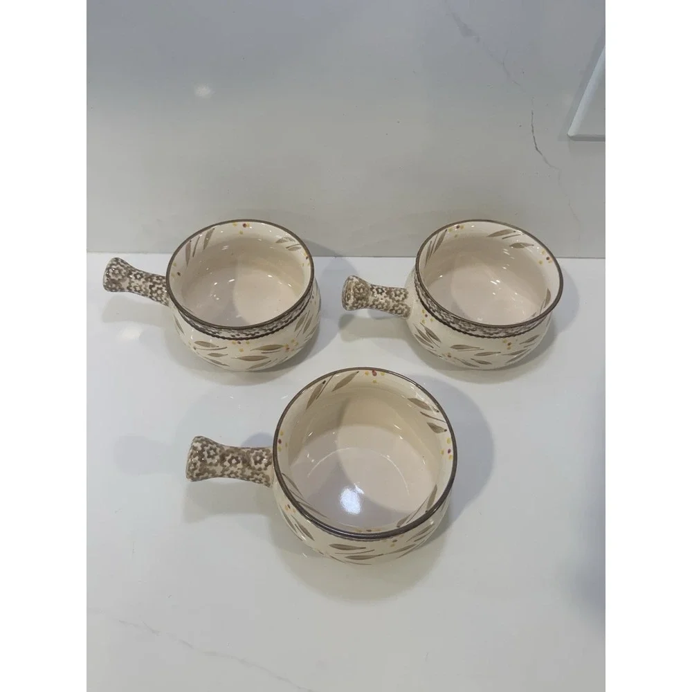 Old World Brown by temp-tations Handled Soup Bowls Set of 3 18 oz Tableware TT20